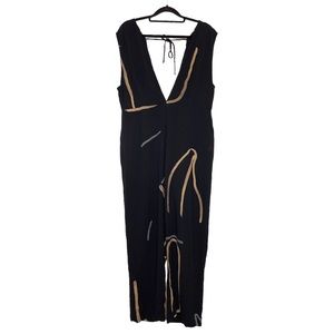 Paloma Wool Black Plunge Neck Abstract Strokes Jumpsuit - Large